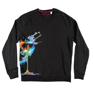 Robert Graham Sweatshirt Mens L Black Martini Glass NYC Skyline French Terry